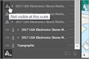 Non-drawing layer warning icon and message in the layer list